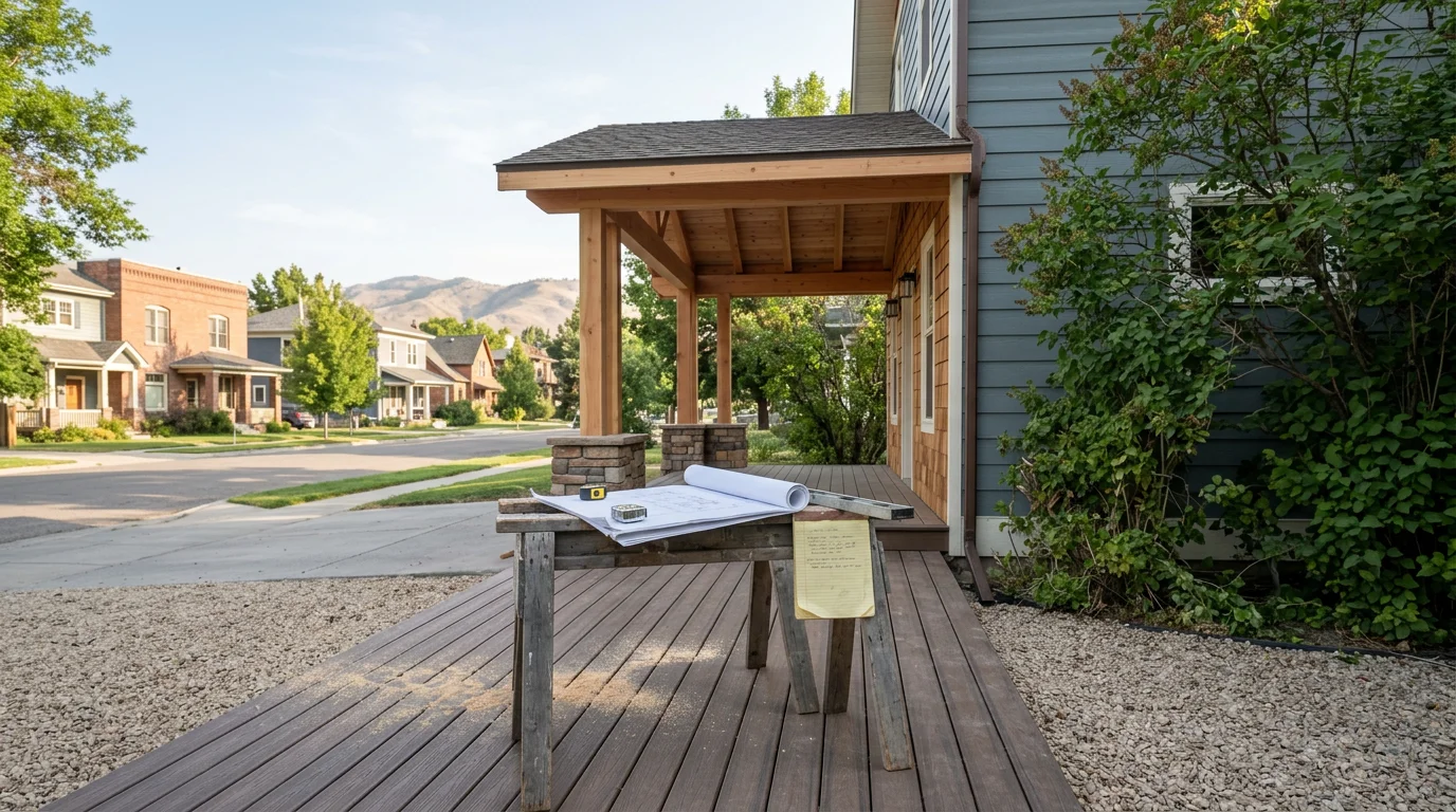 Consultant reviewing architectural plans with a client at a job site near Helena, Montana