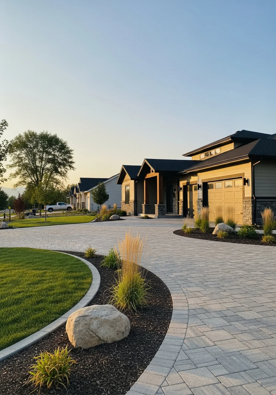 Contemporary home exterior with landscaping and driveway in Belgrade subdivision.
