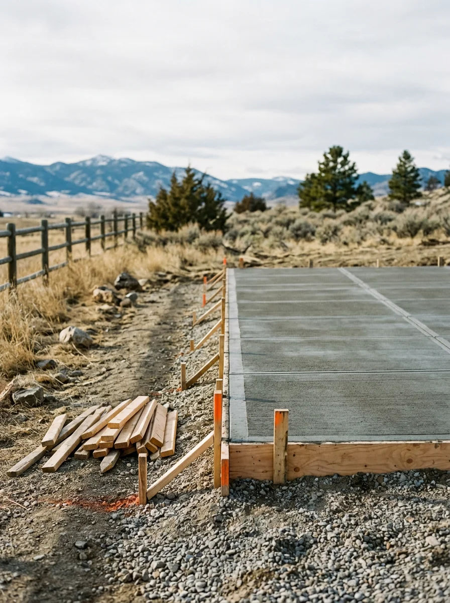 Concrete driveway and site preparation work on a rural Helena, Montana property
