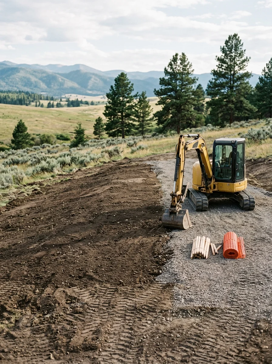 Excavation and site preparation work on a rural lot in Canyon Creek, Montana