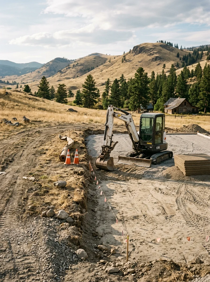 Excavation and site preparation work on a residential lot near Helena, Montana