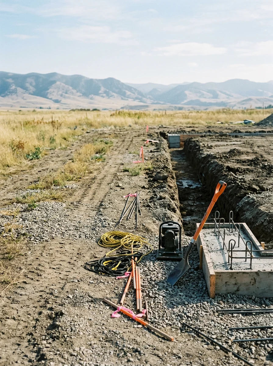 Concrete foundation and excavation work on a rural lot near Elliston, Montana