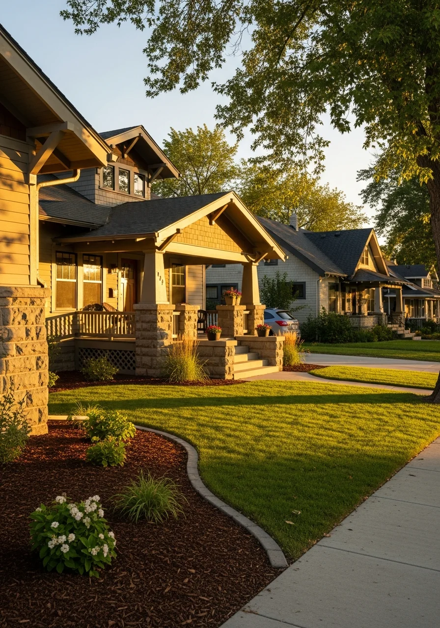 Well-maintained residential home with mature landscaping and welcoming front entrance.
